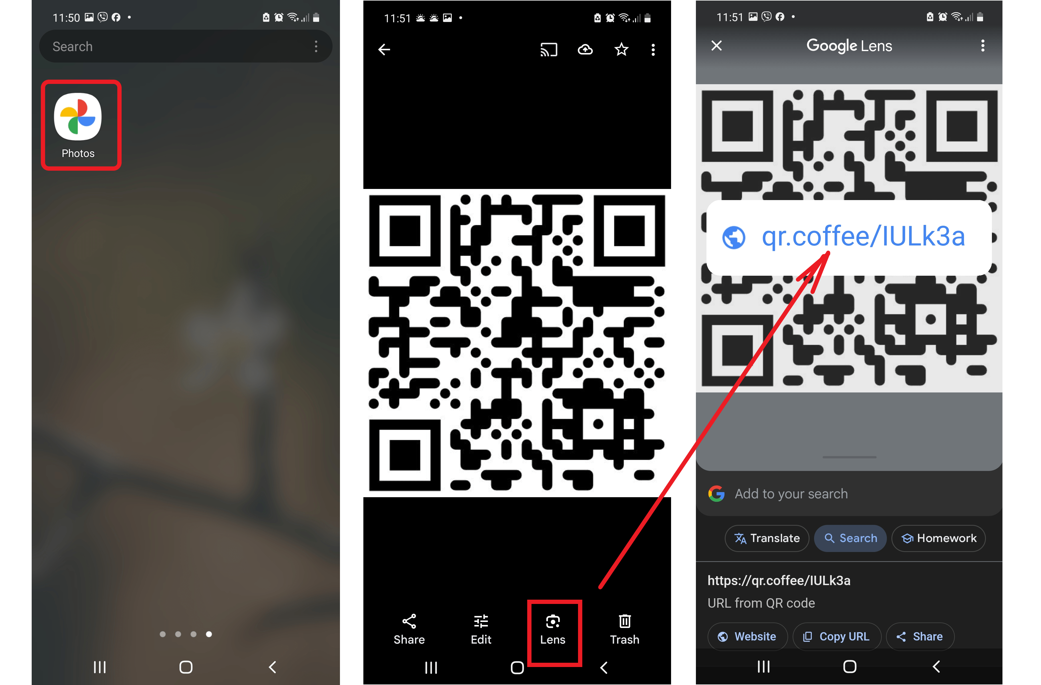 Scanning a QR code from a screenshot in Google Photos using Google Lens