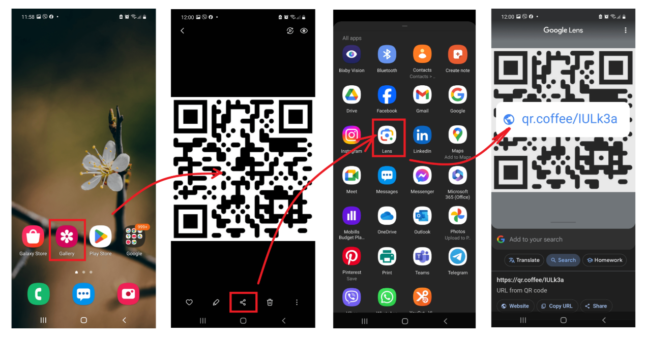 Scanning a QR code from a screenshot in Photo Gallery using Google Lens