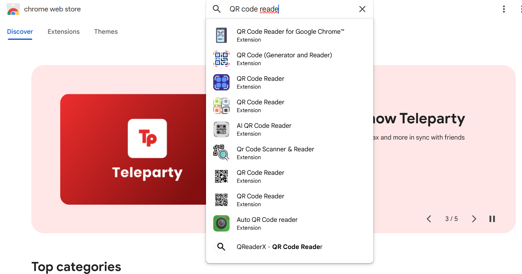 Search for a QR code reader extension in the Chrome Web Store