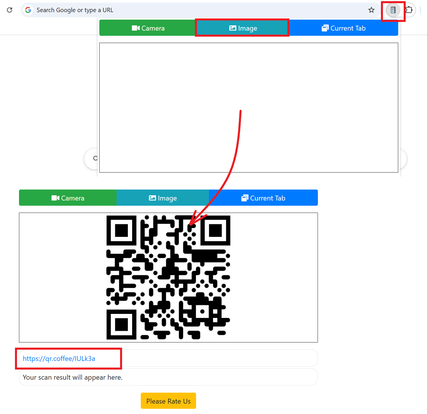 Scanning a QR code using the Chrome browser extension